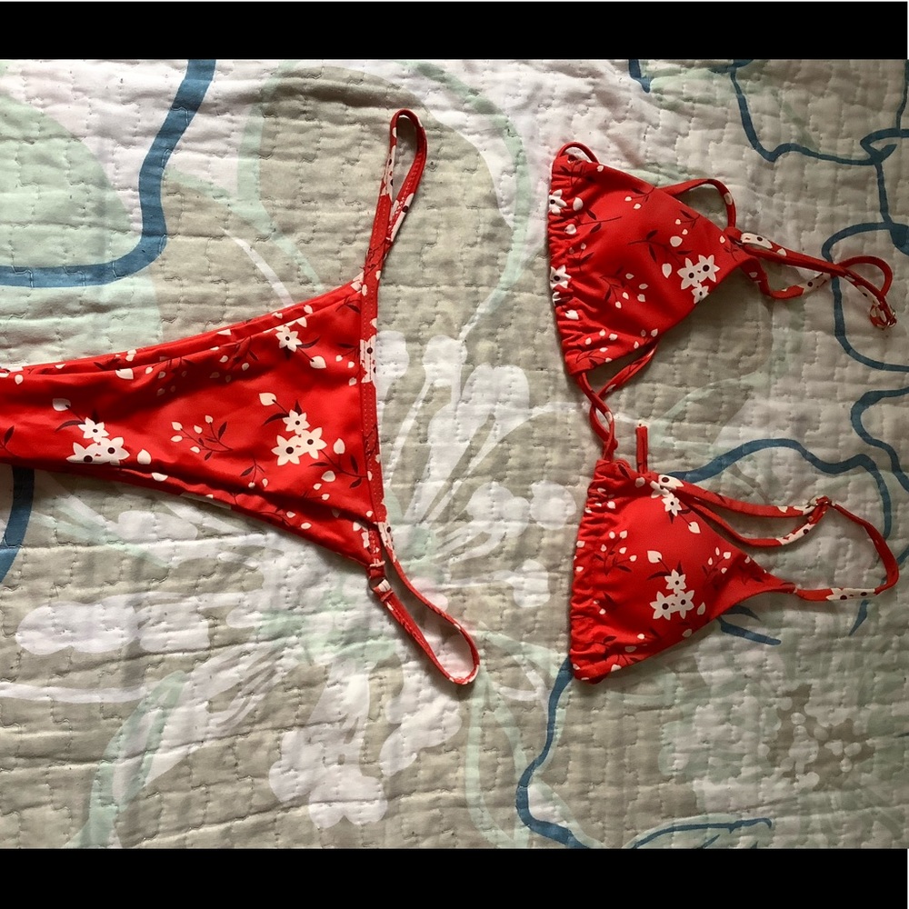 Red flowery bikini